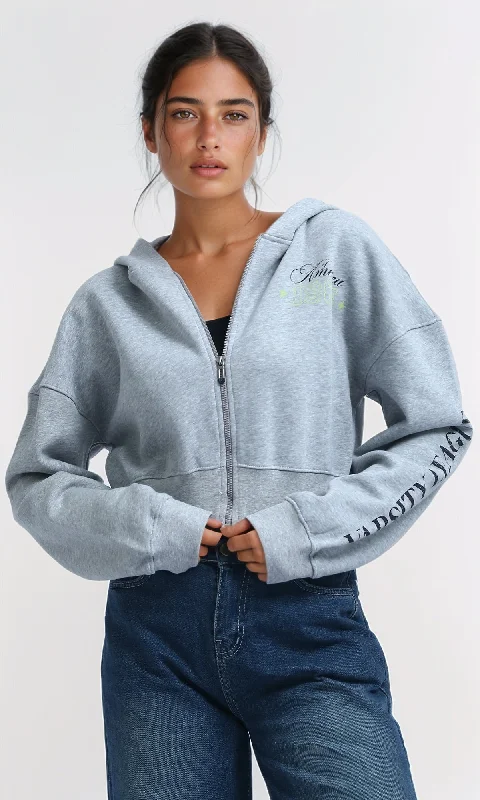 O200149 Heather Grey Long Sleeves Regular Fit Zipped Hoodie