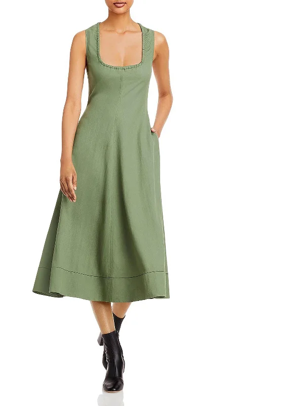 Womens Heathered Tea-Length Fit & Flare Dress