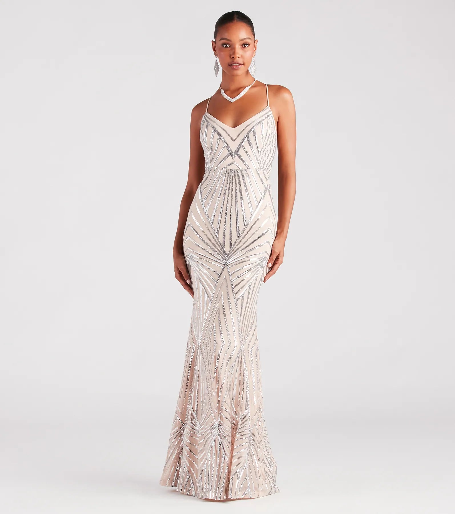 Angelina Formal Lace-Up Sequin Mermaid Dress