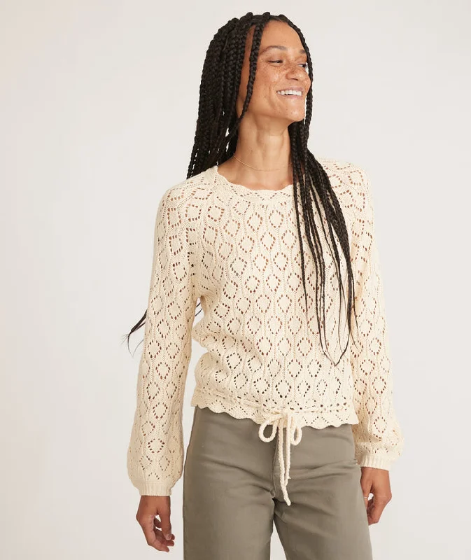 Marine Layer Manzanita Crochet Fringe Sweater Warm Antique White