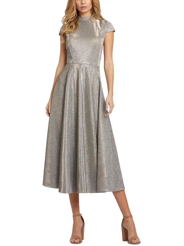 Womens Metallic A-Line Midi Dress