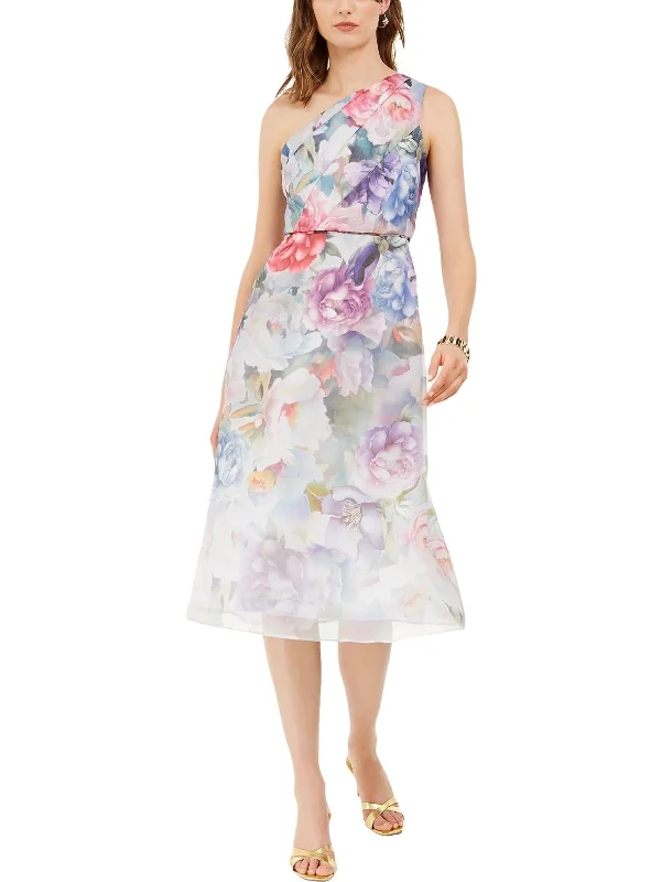 Womens Floral One Shoulder Cocktail and Party Dress