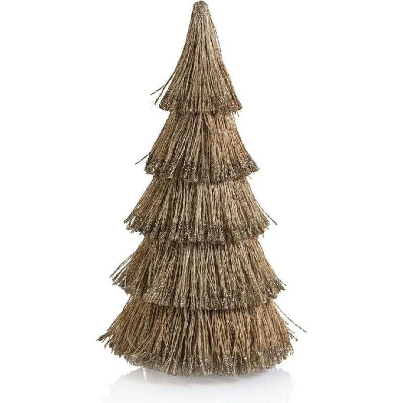 All Natural Abaca Rope Decorative Tree w/ Champagne Glitter Trim