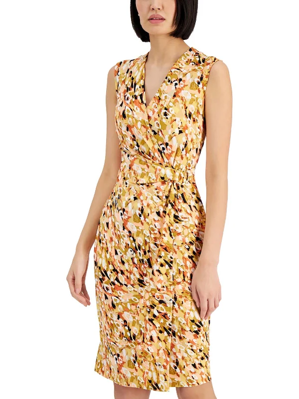 Womens Printed Midi Wrap Dress