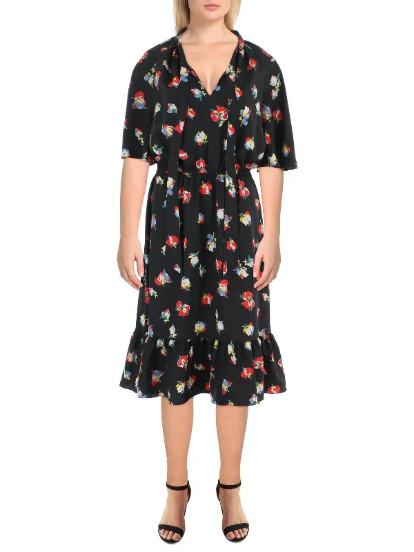 Womens Floral Calf Midi Dress