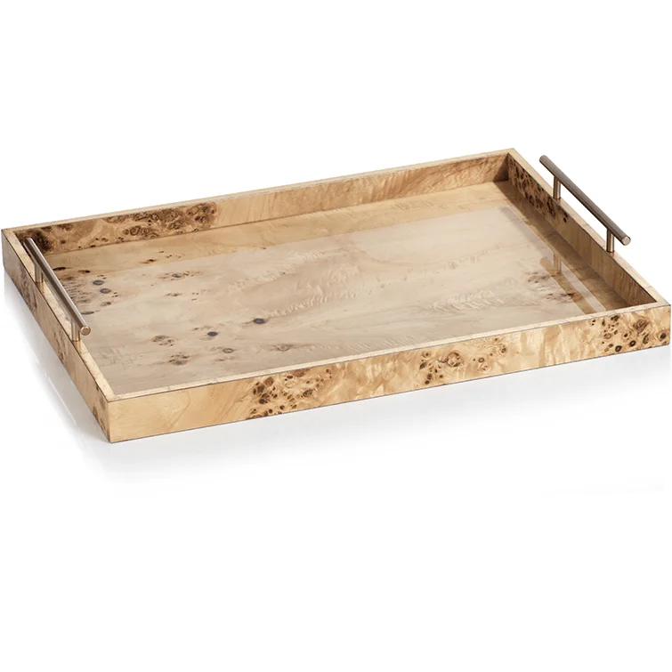 Holland 21" Long Burl Wood Design Rectangular Tray