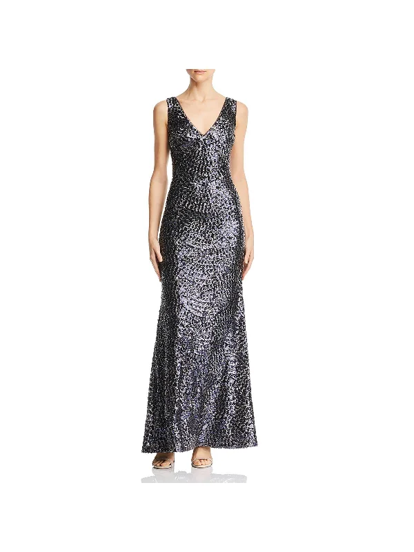 Womens Embroidered Sequined Evening Dress