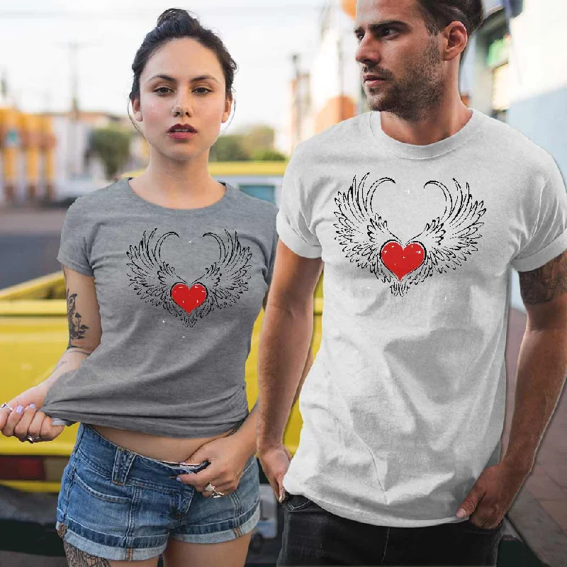 Red Heart with wings print unisex t-shirt