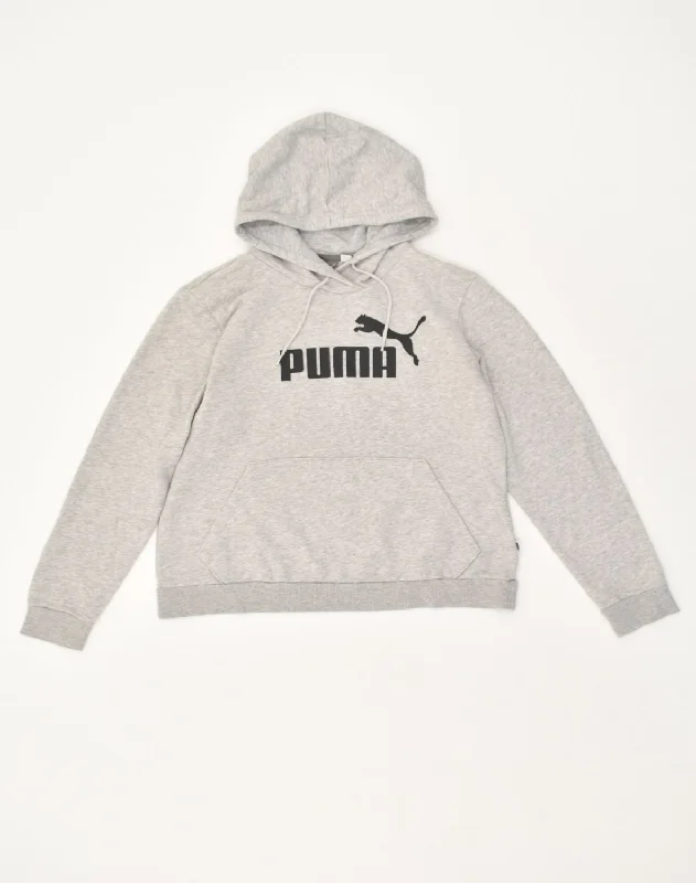 PUMA Womens Graphic Hoodie Jumper UK 14 Large  Grey Cotton