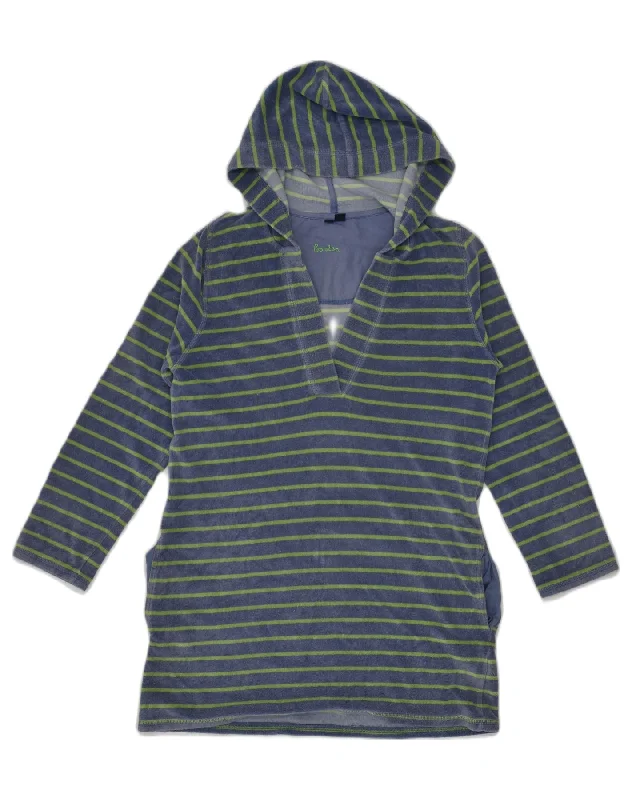 BODEN Womens Hoodie Jumper UK 12 Medium Blue Striped Cotton