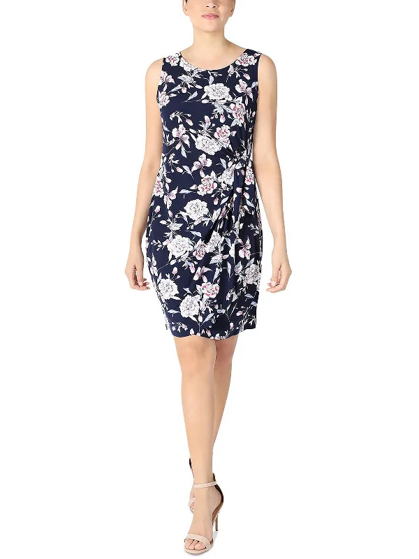 Petites Womens Floral Print Above Knee Mini Dress