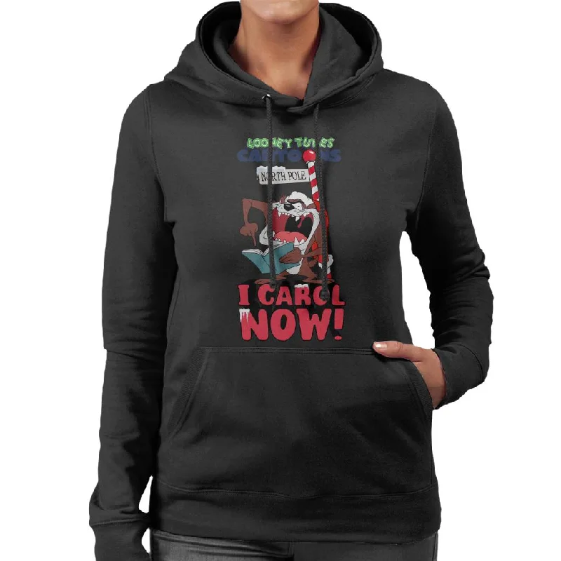 Looney Tunes Christmas Taz I Carol Now Women's Hooded Sweatshirt