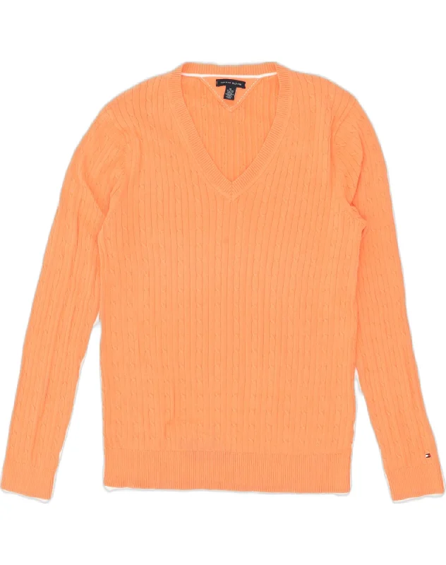 TOMMY HILFIGER Womens V-Neck Jumper Sweater UK 18 XL Orange Cotton