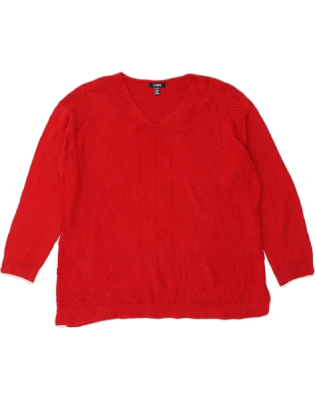 CHAPS Womens Oversized V-Neck Jumper Sweater UK 18 XL Red Cotton