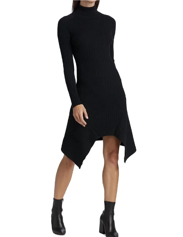 Miley Knit Asymmetric Dress In Black