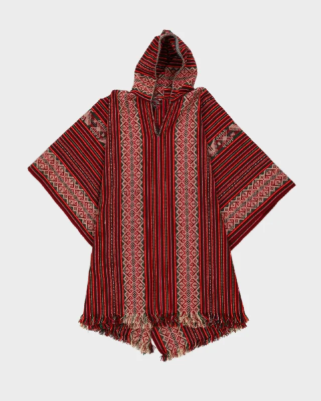 Red Patterned Woven Poncho - L