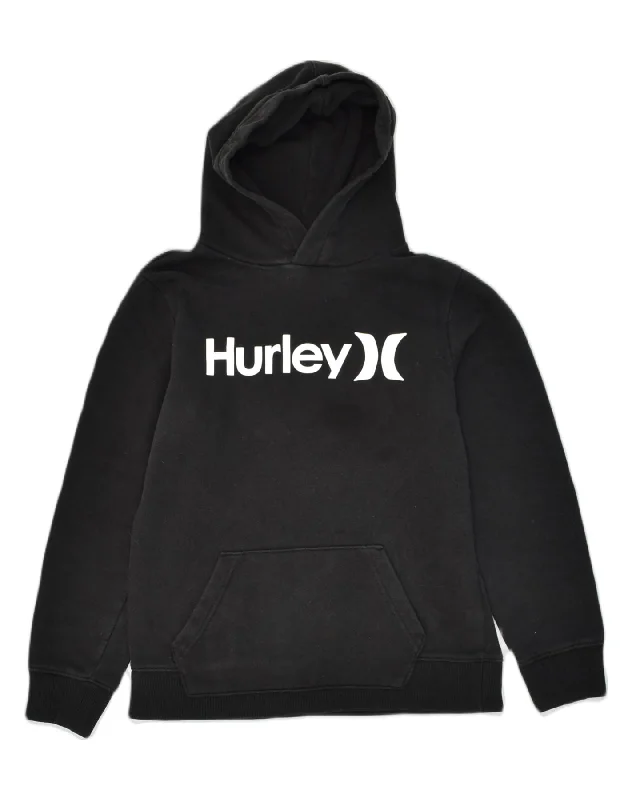 HURLEY Womens Graphic Hoodie Jumper UK 14 Large Black Cotton