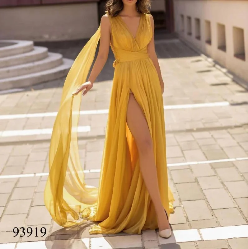 Long Chiffon Dress In Yellow