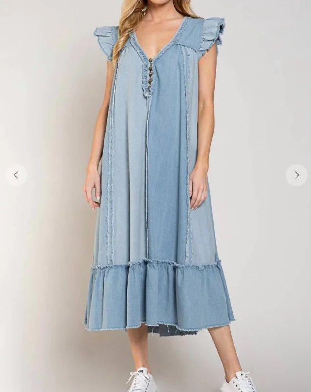 Denim Midi Dress In Blue Denim