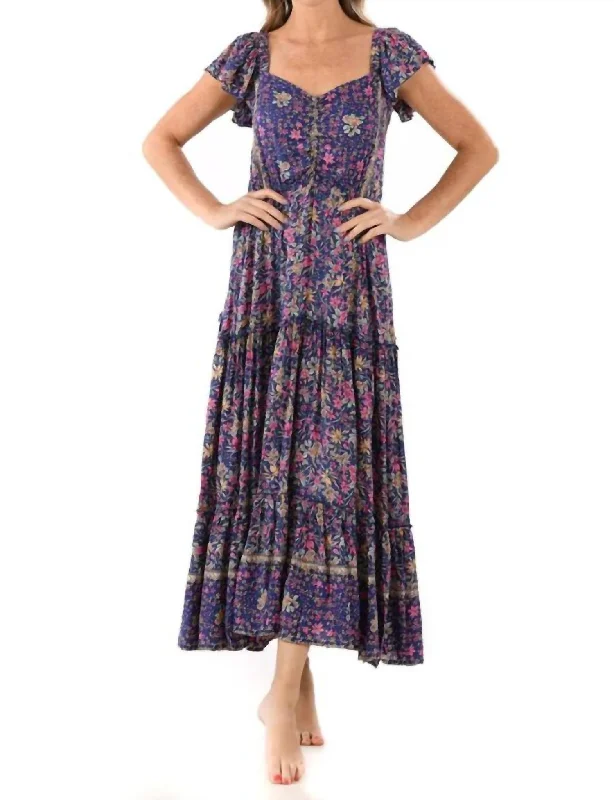 Luna Dress In Indigo Wildflower