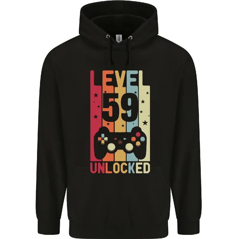 59th Birthday 59 Year Old Level Up Gaming Mens 80% Cotton Hoodie