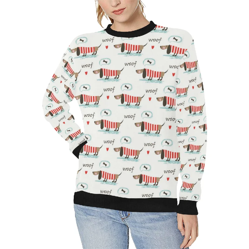 Cute dachshund bone pattern Women's Crew Neck Sweatshirt