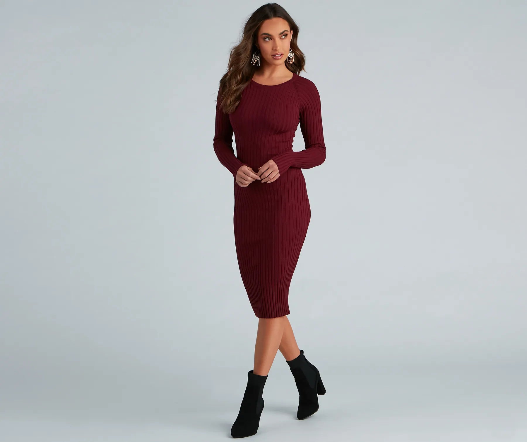 Chic Twist Long Sleeve Midi Dress