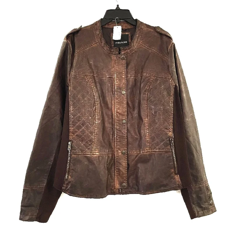 NWT Wmns MAURICES Brown Faux Leather Snap Button Up Moto Jacket Sz 3X MSRP$79