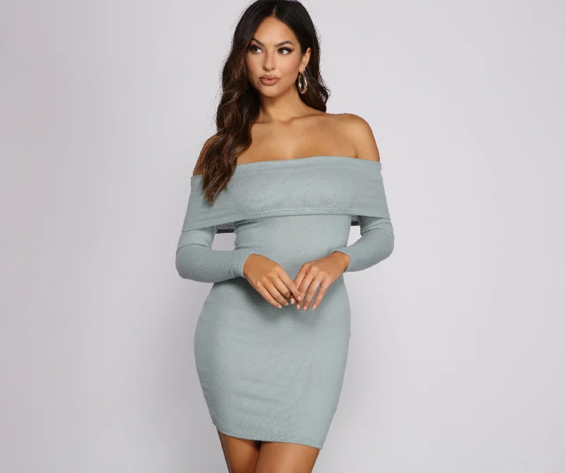 Keep It Chill Off The Shoulder Mini Dress