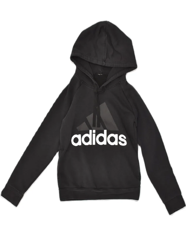 ADIDAS Womens Graphic Hoodie Jumper UK 8 Small Black Cotton