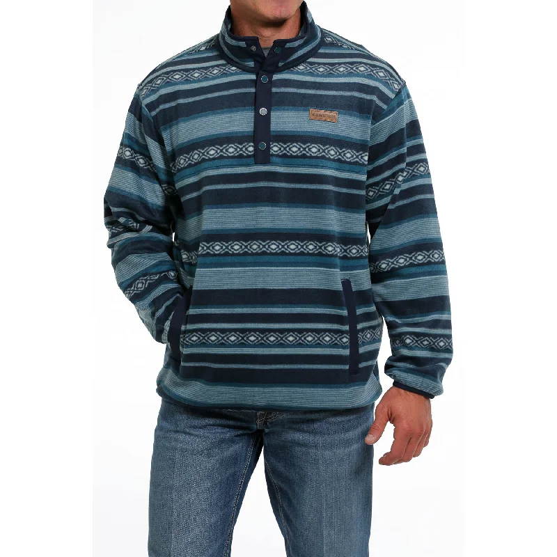 Cinch Men's Green Striped Polar Fleece Pullover MWK1514021