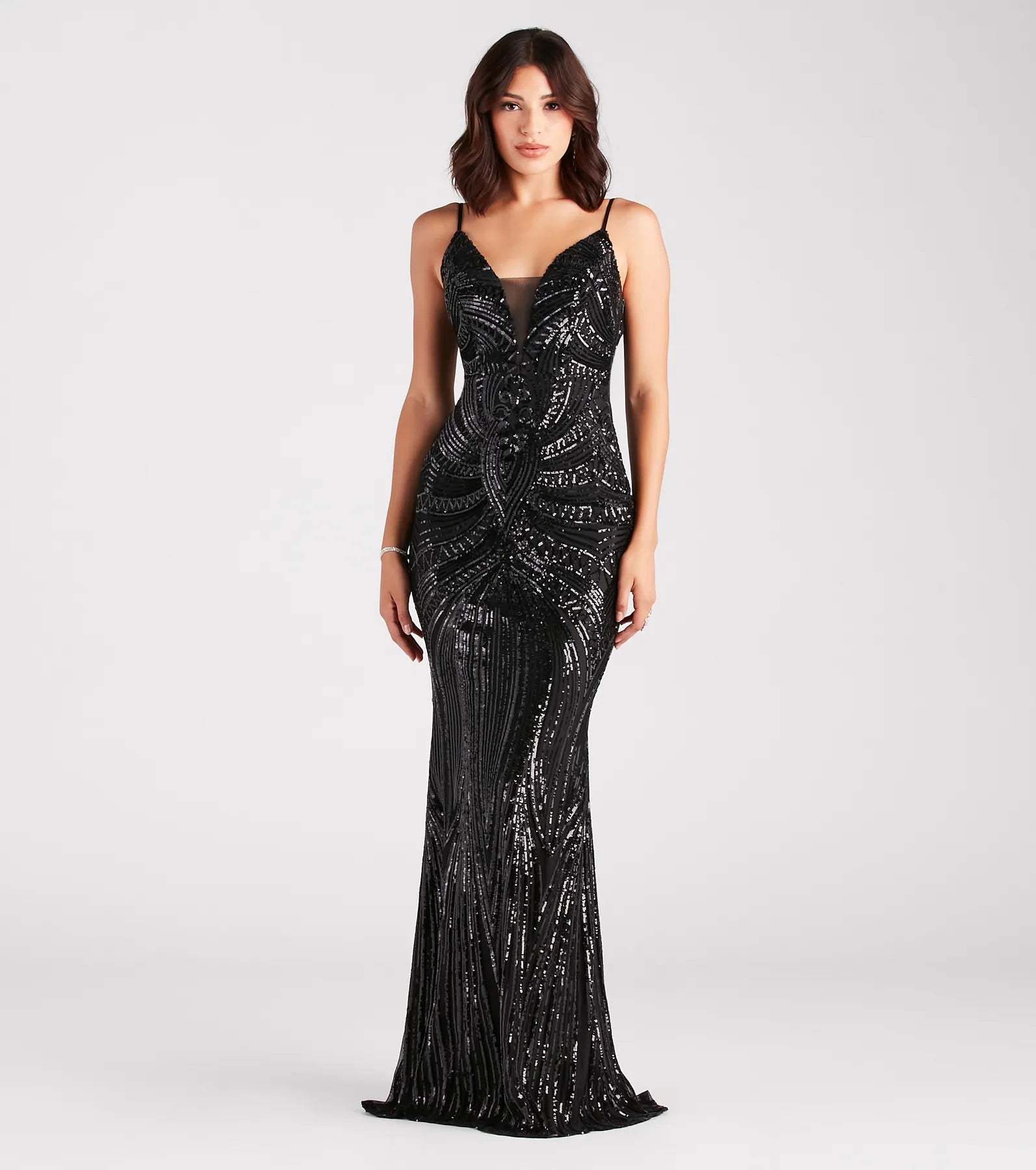 Pauline Formal Sequin Draped Bead Slim Dress