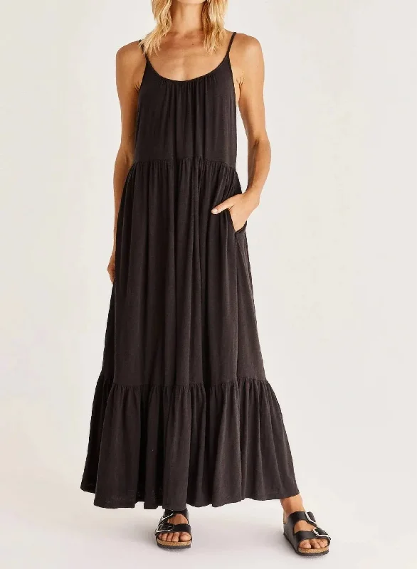 Lido Slub Maxi Dress In Black