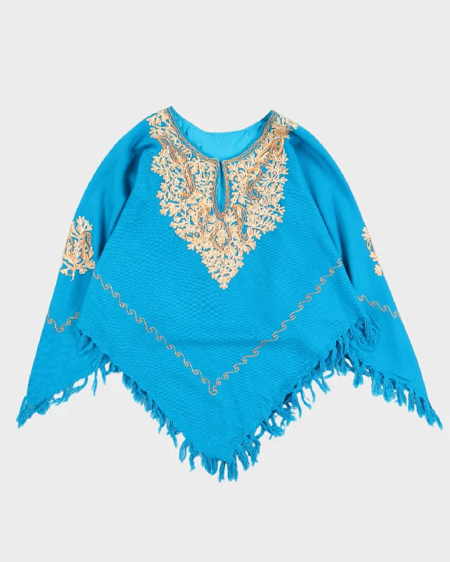 Blue Kashmiri Embroidered Poncho - S