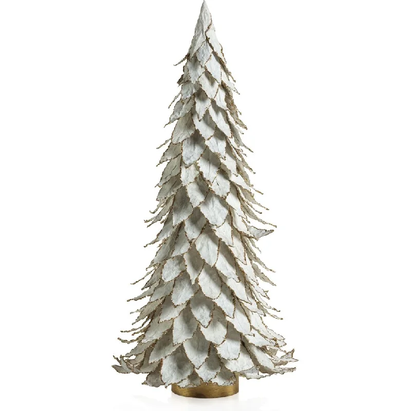 White Natural Leaf Christmas Tabletop Tree with Gold Trim