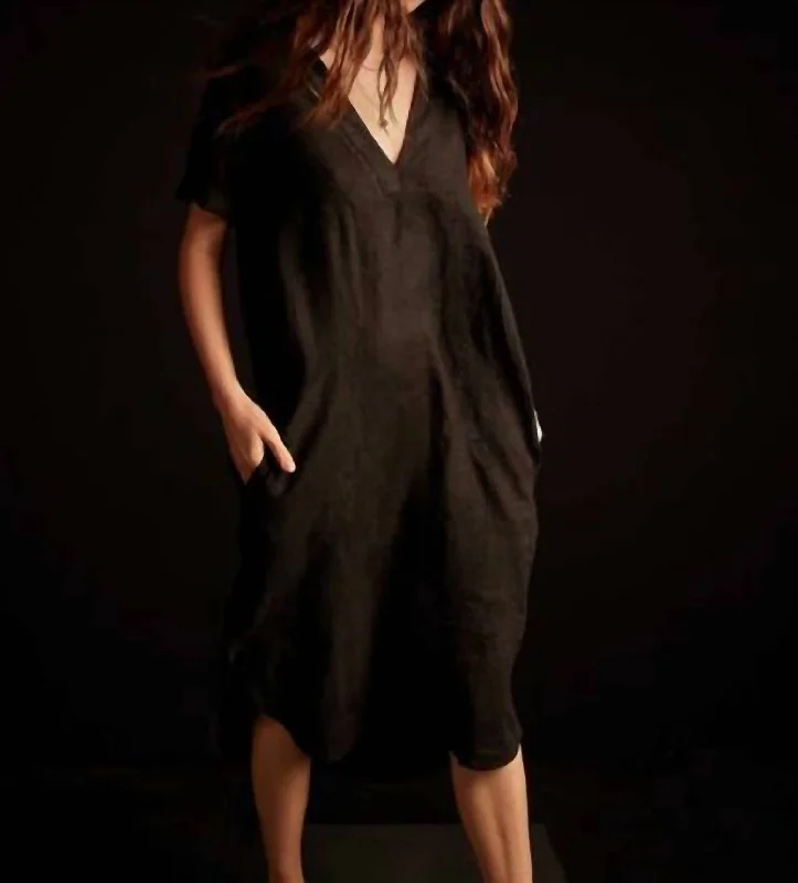 Linen Shift Dress In Black