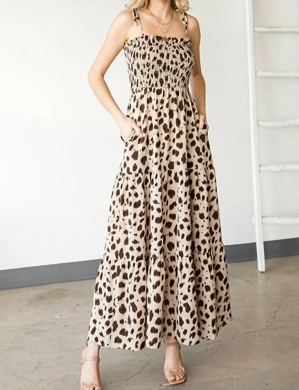 Animal Print Tiered Maxi Dress In Mocha