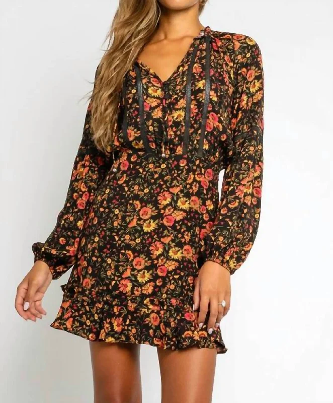 Autumn Floral Dress In Multi