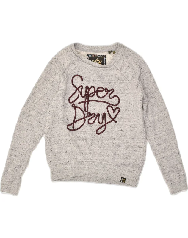 SUPERDRY Womens Sweatshirt Jumper UK 10 Small Grey Flecked Cotton