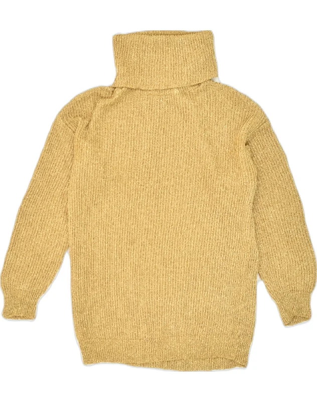 VINTAGE Womens Roll Neck Jumper Sweater UK 12 Medium Yellow Cotton