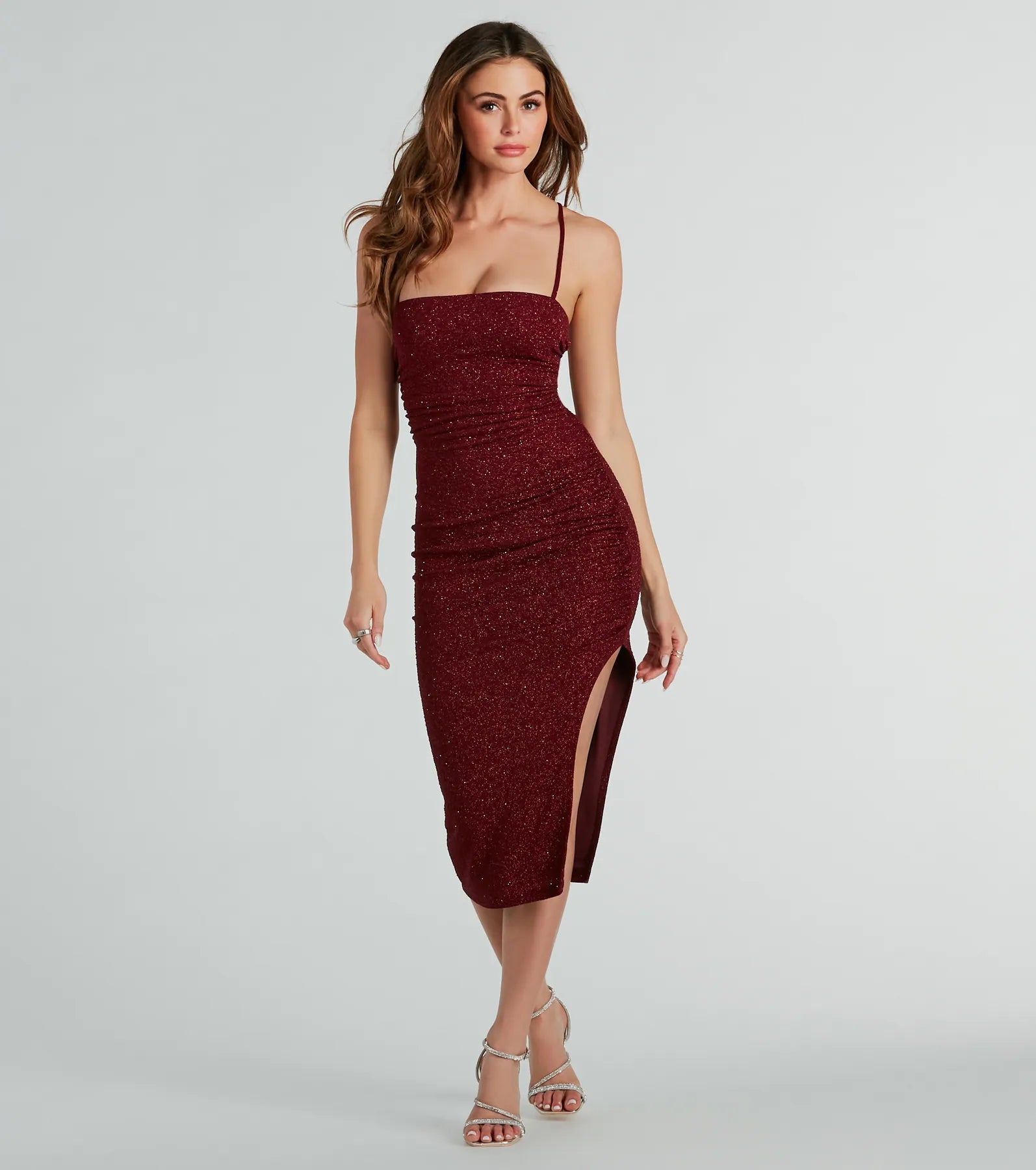 Adley Formal Glitter Lace-Up Midi Dress