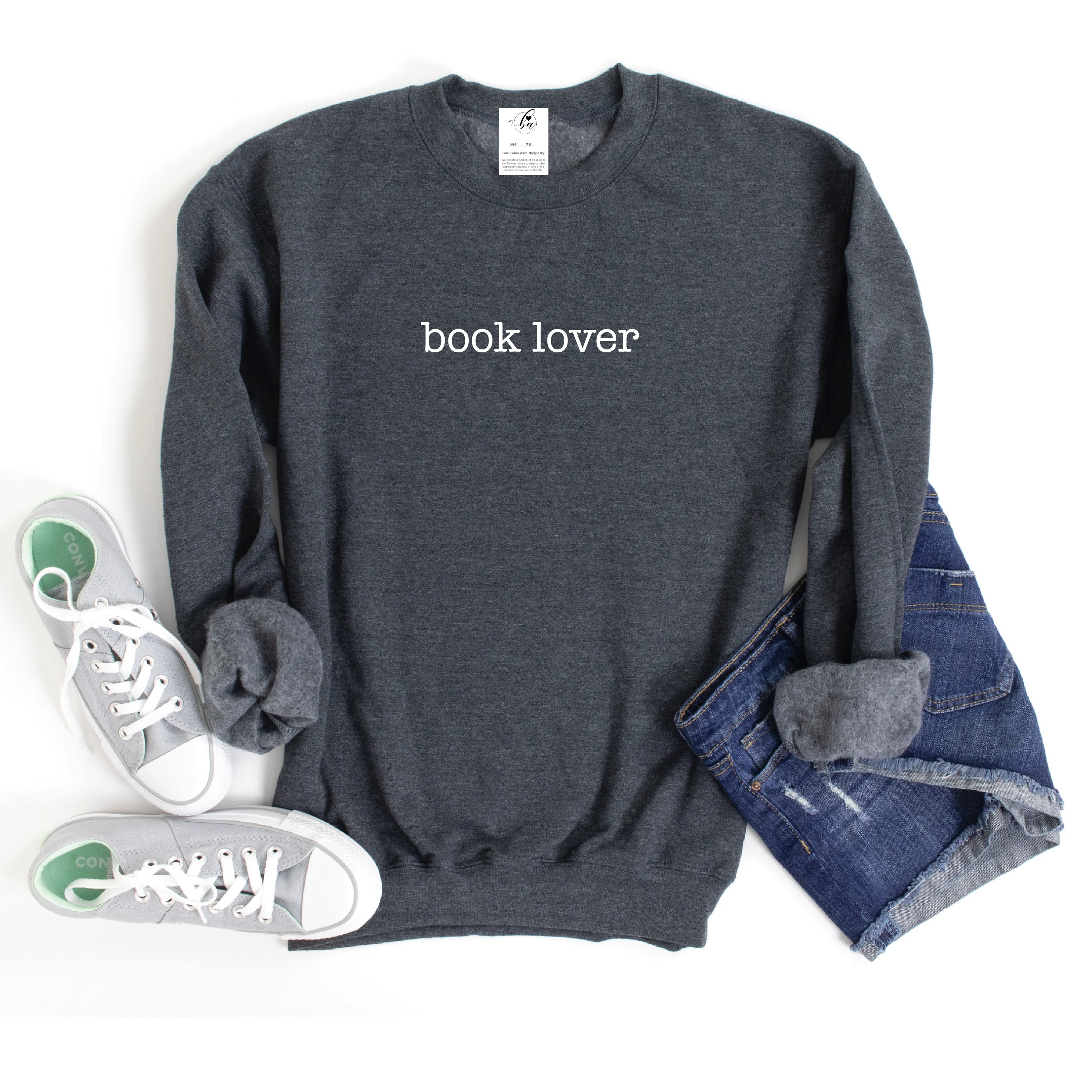 Book Lover Charcoal Crew