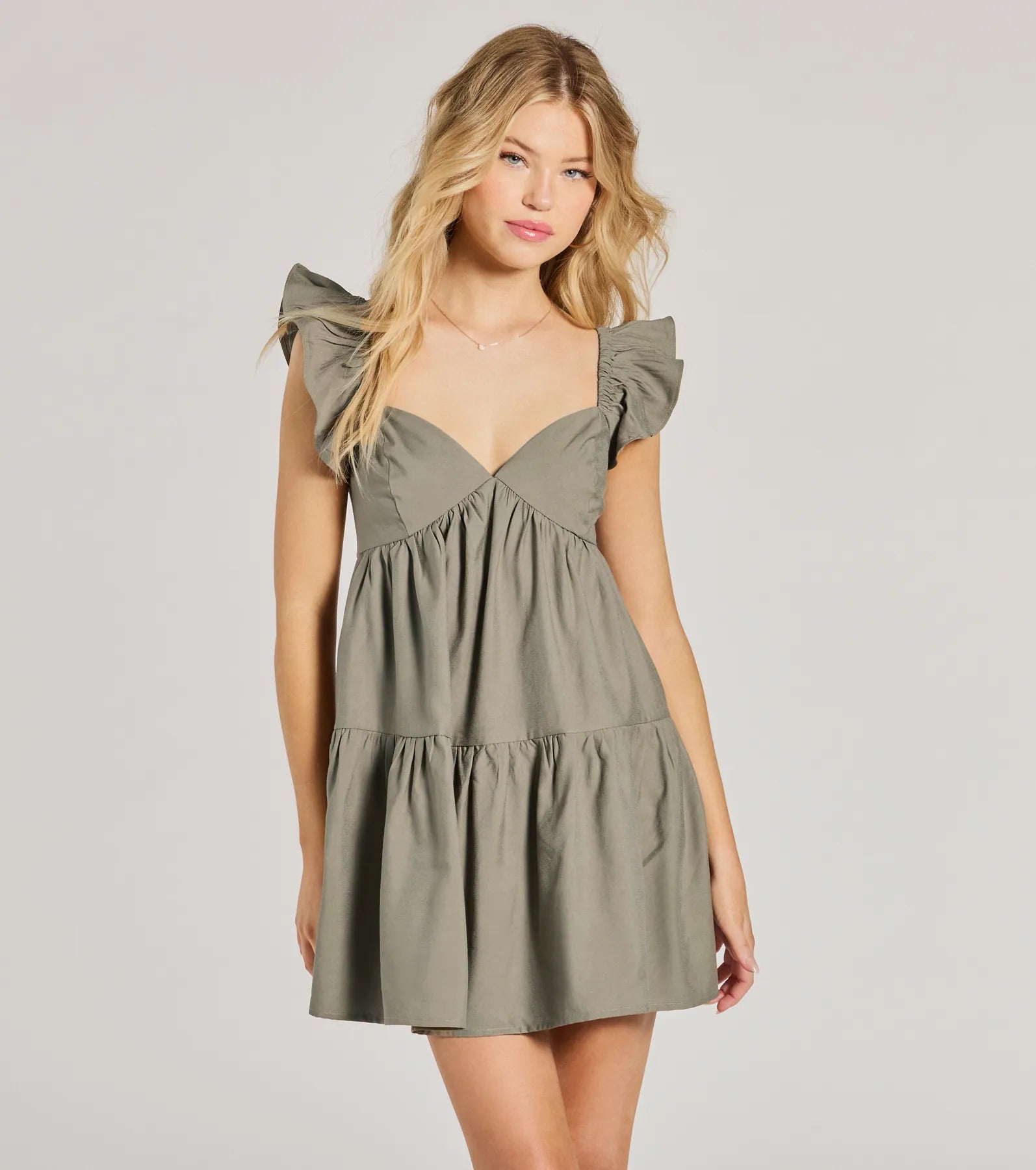 Beyond Precious V-Neck Ruffle Babydoll Dress