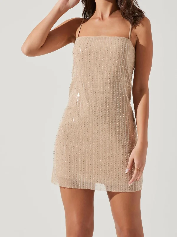 Vegas Beaded Mini Dress In Nude