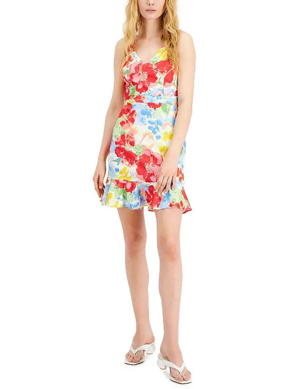 Womens Floral Print Mini Sheath Dress