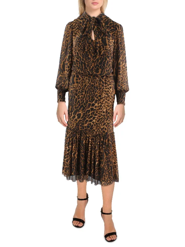 Womens Leopard Print Long Fit & Flare Dress