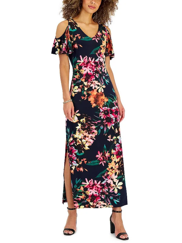 Petites Womens Floral Long Maxi Dress