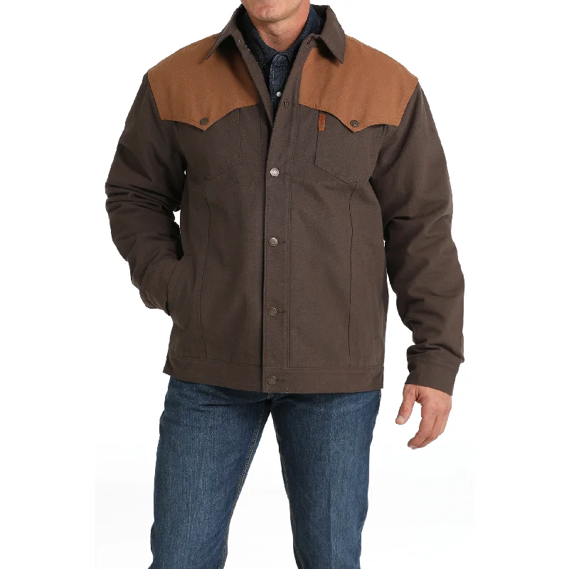 Cinch Men's Canvan Wax Coated Brown & Tan Snap Jacket MWJ1906001