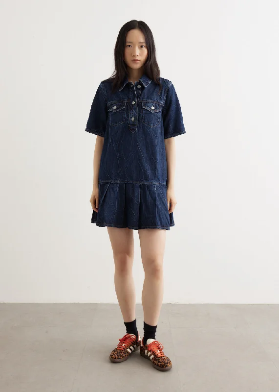 Crinkled Future Denim Mini Dress