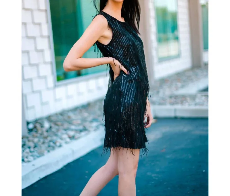 Sequin Dangle Dress In Black